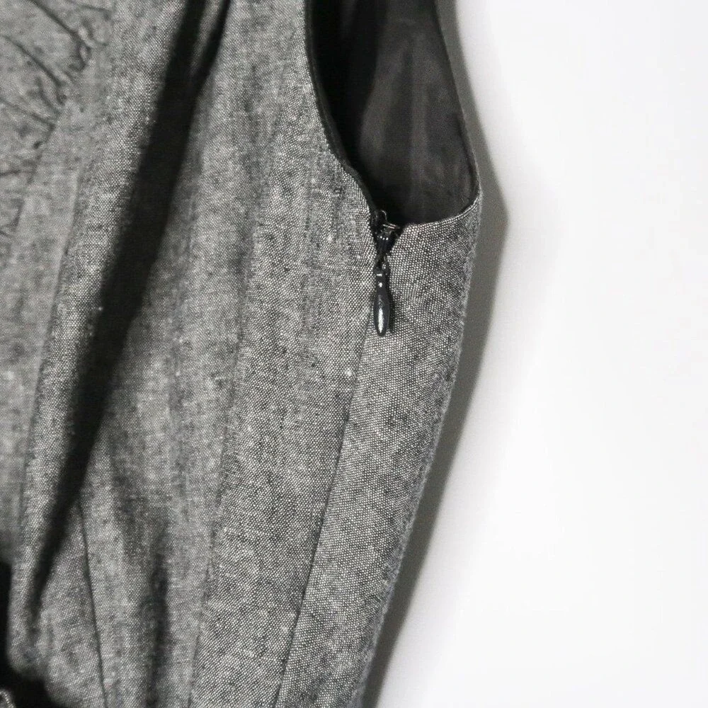 Allen B by‎ Allen Schwartz Grey Linen Blend Ruffle Wrap Dress Size 6 Sleeveless